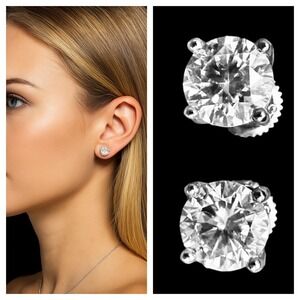 Moossanite 4.CT D Color Earrings Round Brilliant GRA Certified Rhodium $1050